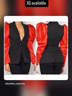 Red & Black Puff Sleeve Blazer